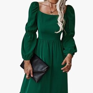 NWT XL A-line Flowy Midi Dress Square Neck Puff sleeve Ruffle Chiffon Dress